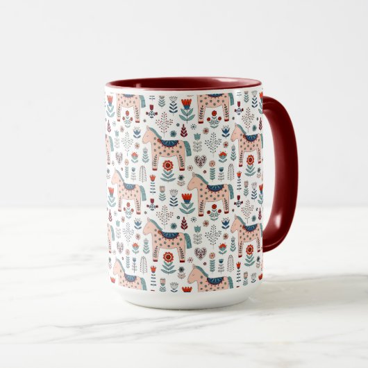 Scandinavian Horse Folk Art Pattern Mok (Voorkant rechts)