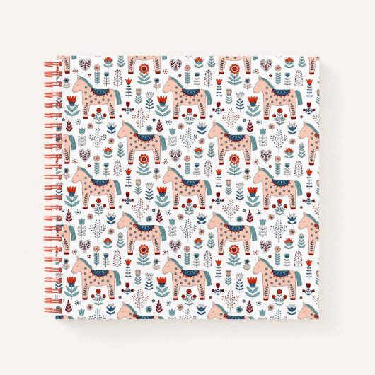 Scandinavian Horse Folk Art Pattern Notitieboek (Voorkant)