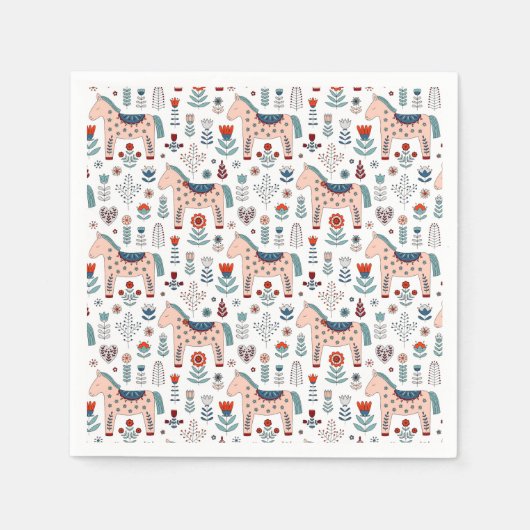 Scandinavian Horse Folk Art Pattern Servet (Voorkant)
