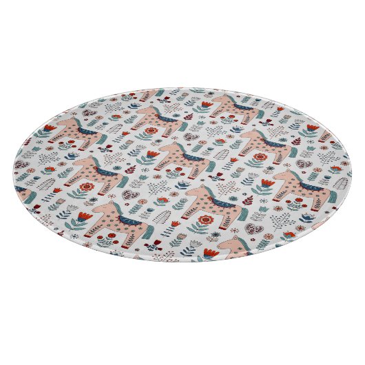 Scandinavian Horse Folk Art Pattern Snijplank (Hoek)