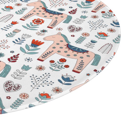 Scandinavian Horse Folk Art Pattern Snijplank (Hoek)