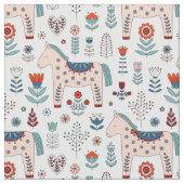 Scandinavian Horse Folk Art Pattern Stof (Close Up)
