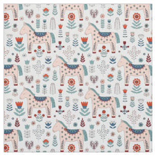 Scandinavian Horse Folk Art Pattern Stof