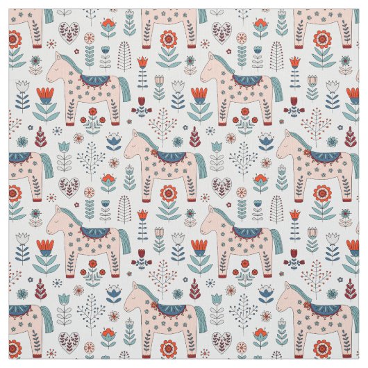 Scandinavian Horse Folk Art Pattern Stof (Swatch)