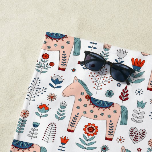 Scandinavian Horse Folk Art Pattern Strandlaken (In situ)