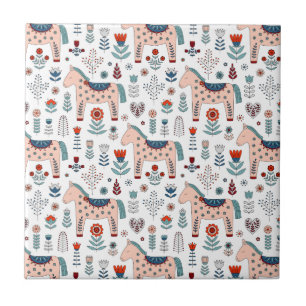 Scandinavian Horse Folk Art Pattern Tegeltje