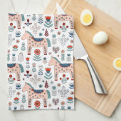 Scandinavian Horse Folk Art Pattern Theedoek (Quarter Fold)