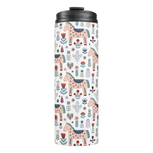 Scandinavian Horse Folk Art Pattern Thermosbeker (Voorkant)