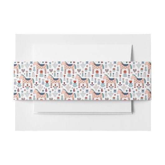 Scandinavian Horse Folk Art Pattern Uitnodigingen Wikkel (Voorkant Voorbeeld)