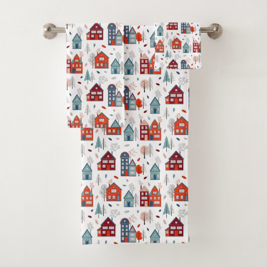 Scandinavian House Folk Art Pattern Bad Handdoek (Insitu)