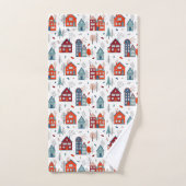 Scandinavian House Folk Art Pattern Bad Handdoek (Handdoek)