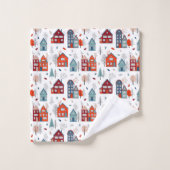 Scandinavian House Folk Art Pattern Bad Handdoek (Wasdoekje)