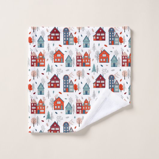 Scandinavian House Folk Art Pattern Bad Handdoek (Wasdoekje)