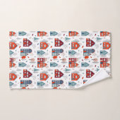 Scandinavian House Folk Art Pattern Bad Handdoek (Handdoek)