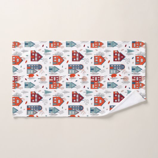 Scandinavian House Folk Art Pattern Bad Handdoek (Handdoek)