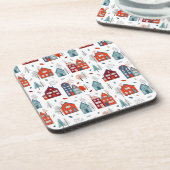 Scandinavian House Folk Art Pattern Bier Onderzetter (Linkerzijde)