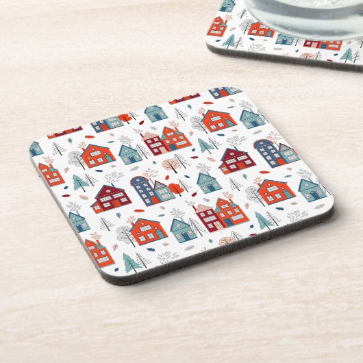 Scandinavian House Folk Art Pattern Bier Onderzetter (Linkerzijde)