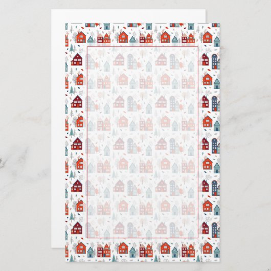 Scandinavian House Folk Art Pattern Briefpapier (Voorkant / Achterkant)
