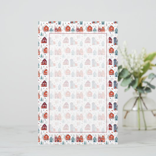 Scandinavian House Folk Art Pattern Briefpapier (Staand voorkant)