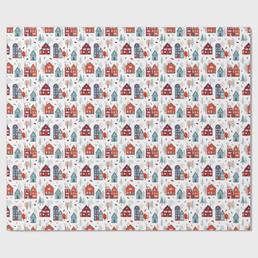 Scandinavian House Folk Art Pattern Cadeaupapier (Vlak)