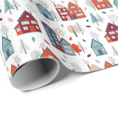 Scandinavian House Folk Art Pattern Cadeaupapier (Rol Hoek)