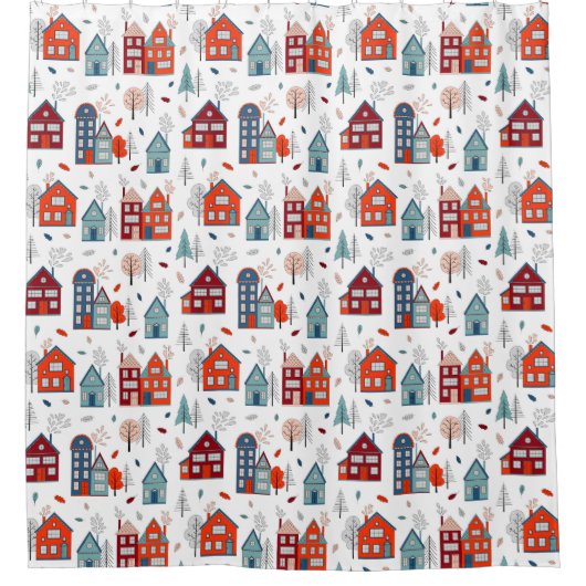 Scandinavian House Folk Art Pattern Douchegordijn (Voorkant)