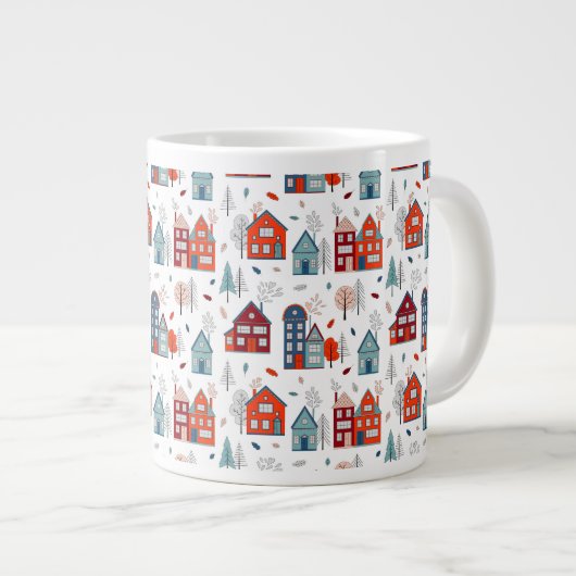 Scandinavian House Folk Art Pattern Grote Koffiekop (Voorkant rechts)