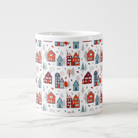 Scandinavian House Folk Art Pattern Grote Koffiekop (Voorkant)
