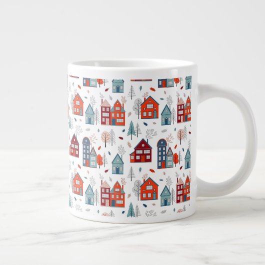 Scandinavian House Folk Art Pattern Grote Koffiekop (Rechts)