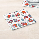 Scandinavian House Folk Art Pattern Kartonnen Onderzetters (Schuin)