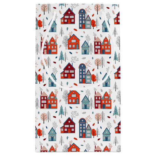 Scandinavian House Folk Art Pattern Klein Cadeauzakje (Achterkant)