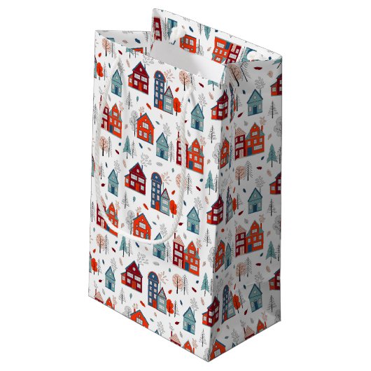 Scandinavian House Folk Art Pattern Klein Cadeauzakje (Achterkant Gekanteld)