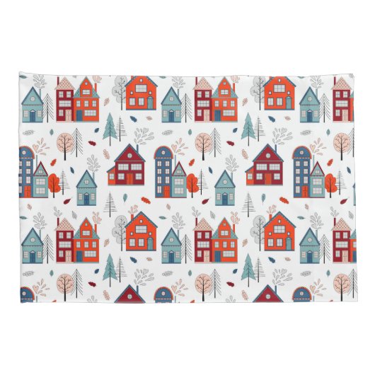 Scandinavian House Folk Art Pattern Kussensloop (Achterkant-Rechts)