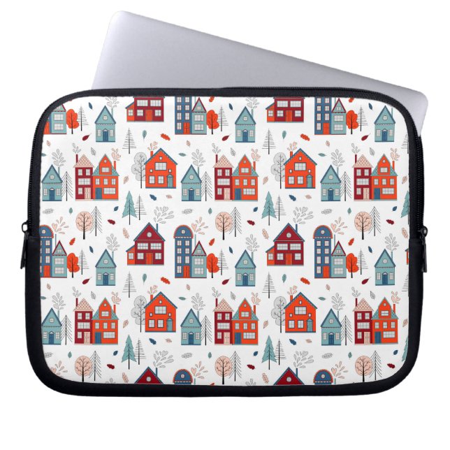 Scandinavian House Folk Art Pattern Laptop Sleeve (Voorkant)