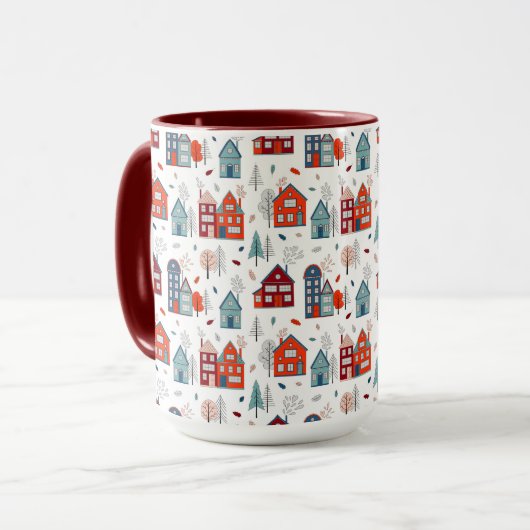 Scandinavian House Folk Art Pattern Mok (Voorkant links)