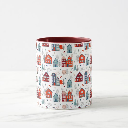 Scandinavian House Folk Art Pattern Mok (Midden)