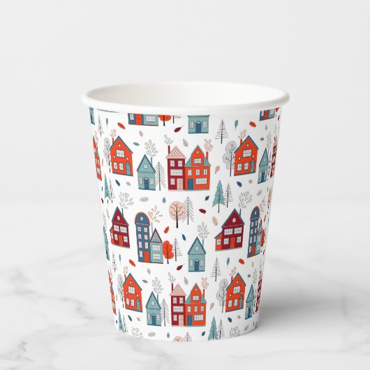 Scandinavian House Folk Art Pattern Papieren Bekers (Achterkant)