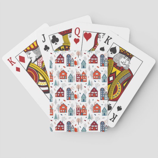 Scandinavian House Folk Art Pattern Pokerkaarten (Achterkant)
