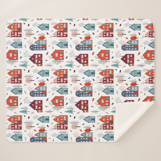 Scandinavian House Folk Art Pattern Sherpa Deken (Voorkant (horizontaal))