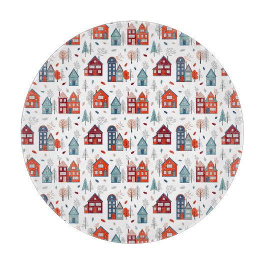 Scandinavian House Folk Art Pattern Snijplank (Voorkant)