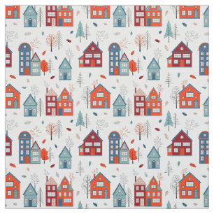 Scandinavian House Folk Art Pattern Stof