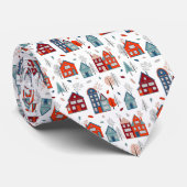 Scandinavian House Folk Art Pattern Stropdas (Opgerold)