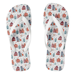 Scandinavian House Folk Art Pattern Teenslippers