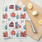 Scandinavian House Folk Art Pattern Theedoek (Quarter Fold)