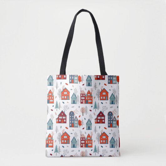 Scandinavian House Folk Art Pattern Tote Bag (Voorkant)