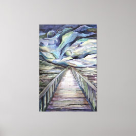 Scandinavian Idyllic Cold Winter Night Full Moon Canvas Afdruk