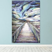 Scandinavian Idyllic Cold Winter Night Full Moon Canvas Afdruk (Insitu (Houten vloer))