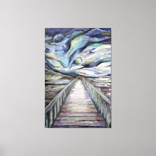 Scandinavian Idyllic Cold Winter Night Full Moon Canvas Afdruk