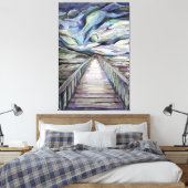 Scandinavian Idyllic Cold Winter Night Full Moon Canvas Afdruk (Insitu (Slaapkamer))