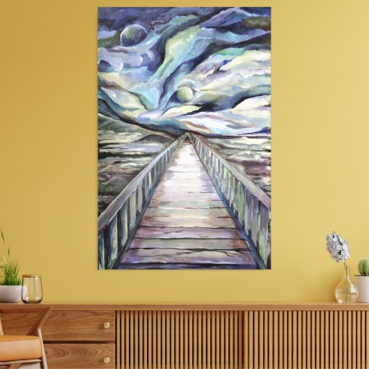 Scandinavian Idyllic Cold Winter Night Full Moon Canvas Afdruk (Insitu (Woonkamer))